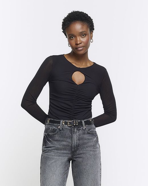 River Island Ruched Cut Out Long Sleeve Top