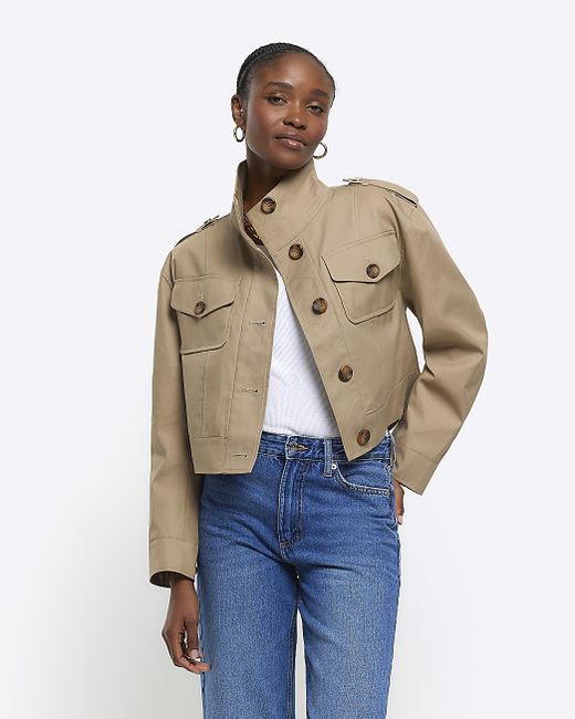 River Island Button Up Crop Trench Coat