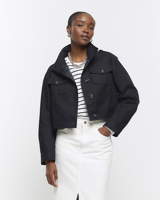 River Island Button Up Crop Trench Coat