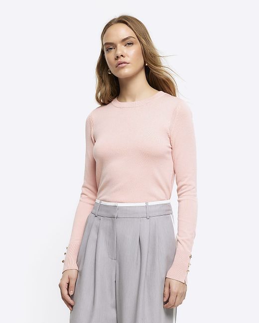 River Island Coral Knit Long Sleeve Top