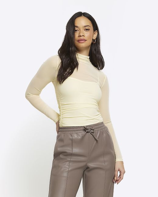 River Island Mesh Ruched Long Sleeve Top