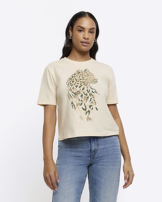 River Island Leopard Print Oversized Crop T-Shirt