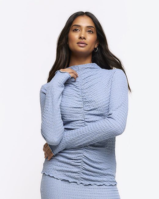 River Island Textured Ruched Long Sleeve Top