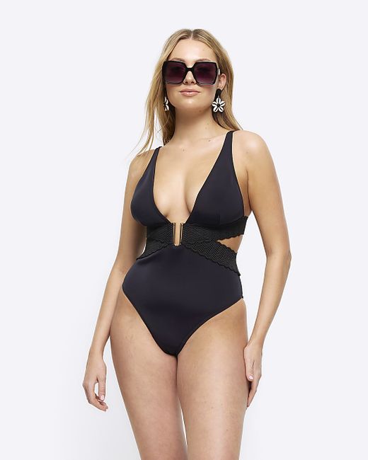 River Island Crossed Strap Plunge Swimsuit