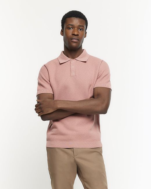 River Island Slim Fit Textured Knit Polo