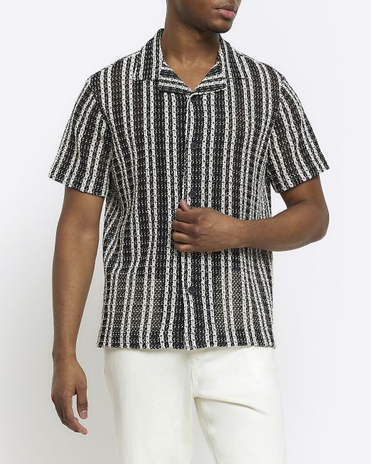 River Island Regular Fit Crochet Stripe Revere Shirt