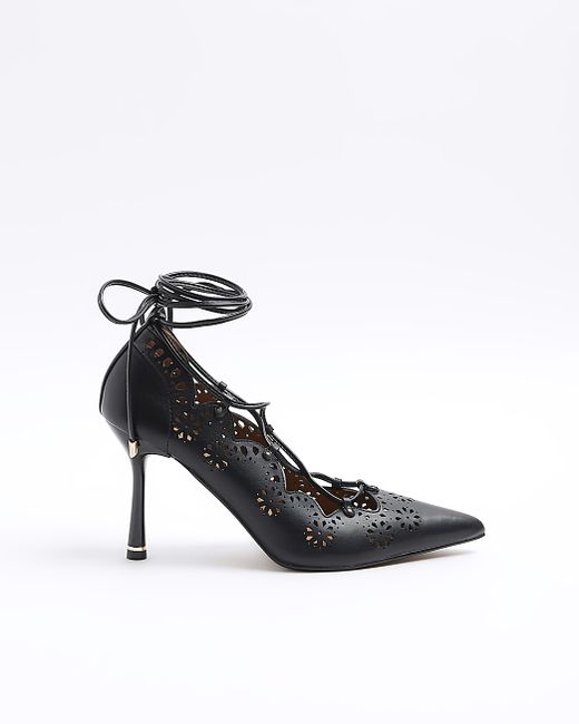 River Island Cut Out Lace Up Heeled Court Shoes