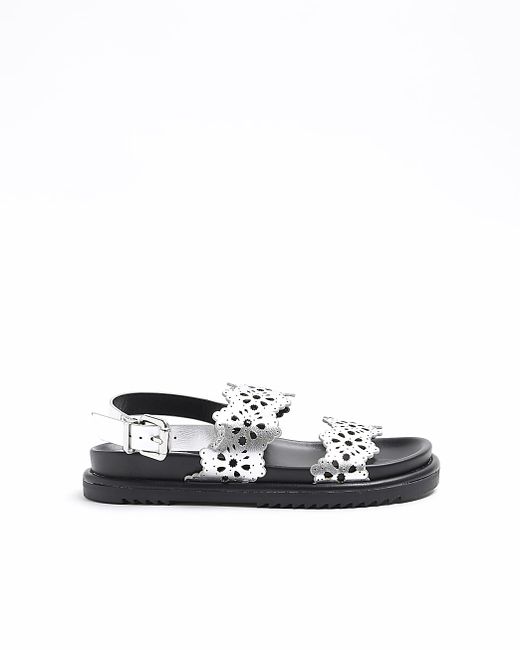 River Island Silver Cut Out Scallop Chunky Sandals