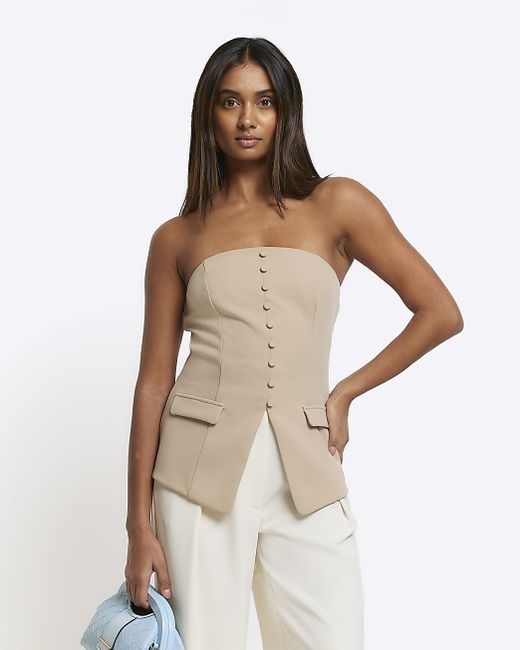 River Island Stone Buttoned Bandeau Top