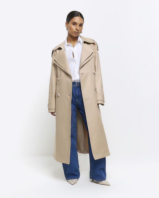 River Island Petite Double Collar Belted Trench Coat