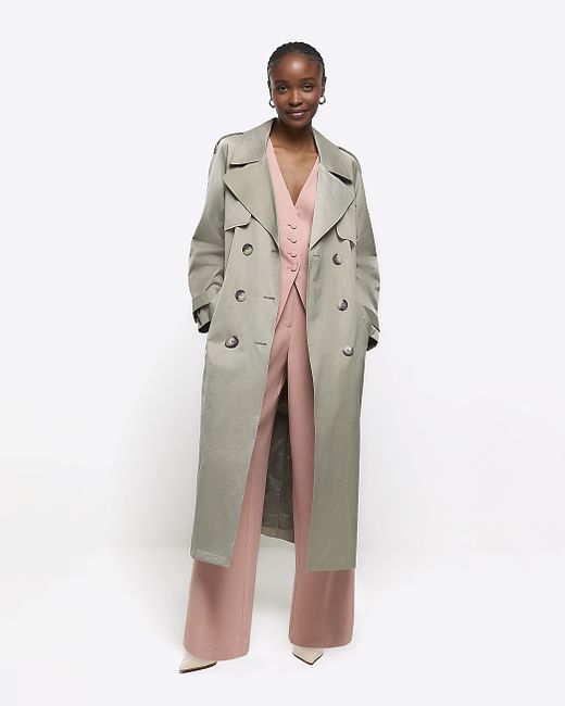 River Island Satin Belted Longline Trench Coat