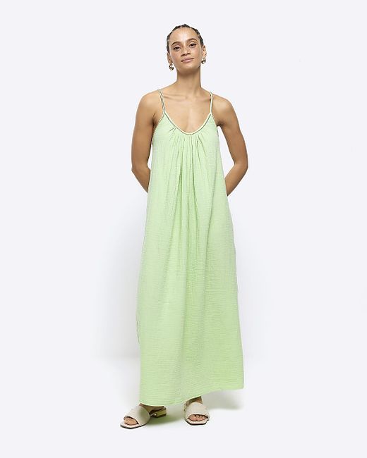 River Island Lime Textured Slip Midi Dress