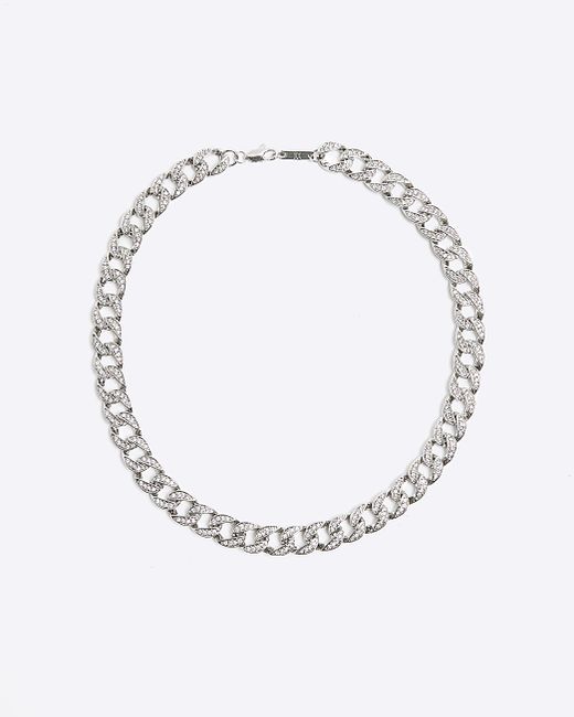 River Island Silver Crystal Chain Necklace