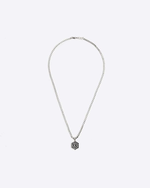 River Island Silver Hex Pendent Necklace