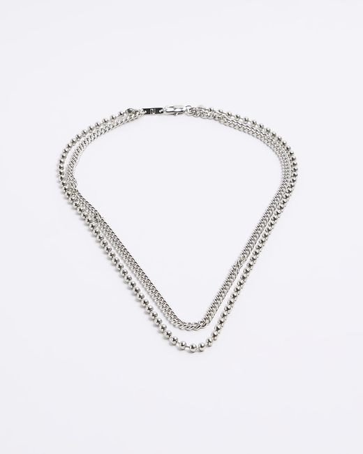 River Island Silver Multi-Row Chunky Chain Necklace