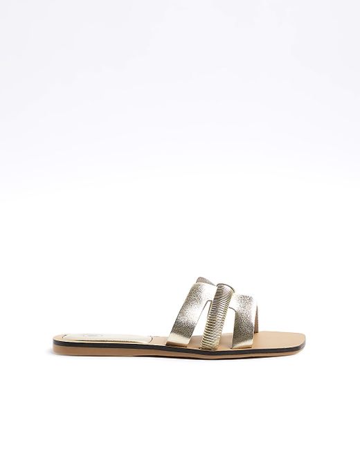 River Island Gold Leather Flat Sandals