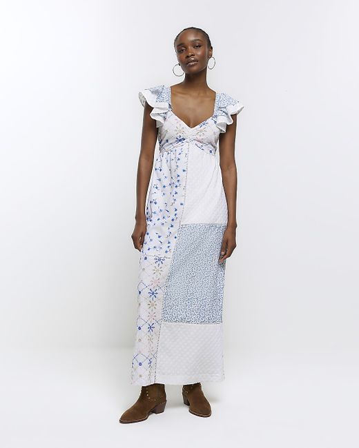River Island Patchwork Embroidered Slip Maxi Dress
