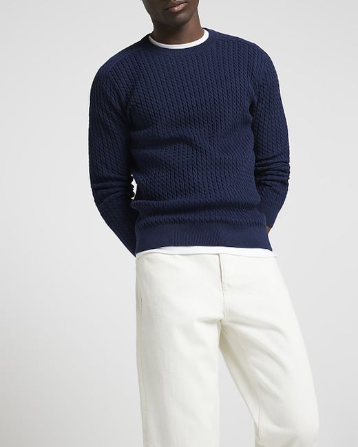 River Island Slim Fit Cable Knit Jumper
