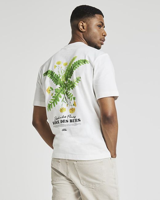 River Island Ecru Regular Fit Graphic Floral T-Shirt