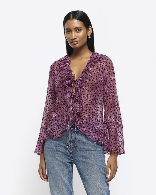 River Island Paisley Frill Tie Up Blouse