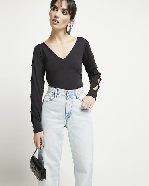 River Island Cut Out Long Sleeve Top