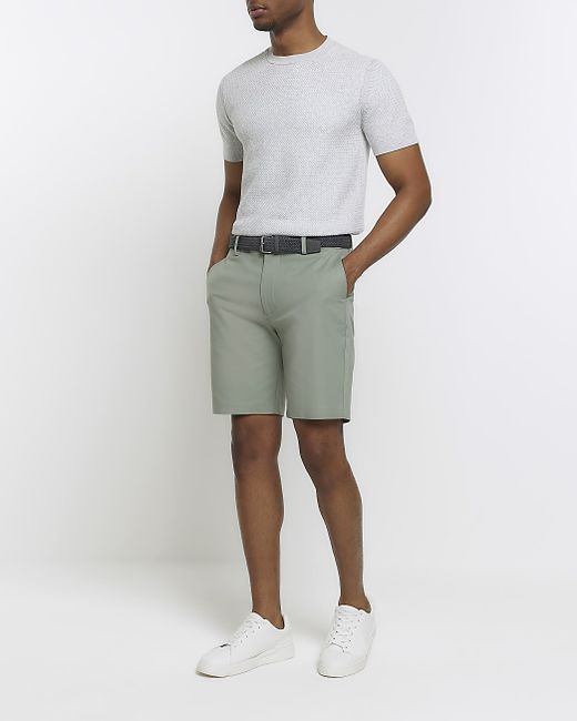 River Island Slim Fit Belted Chino Shorts