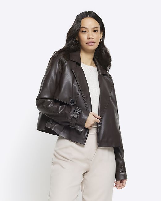 River Island Cropped Faux Leather Trench Coat