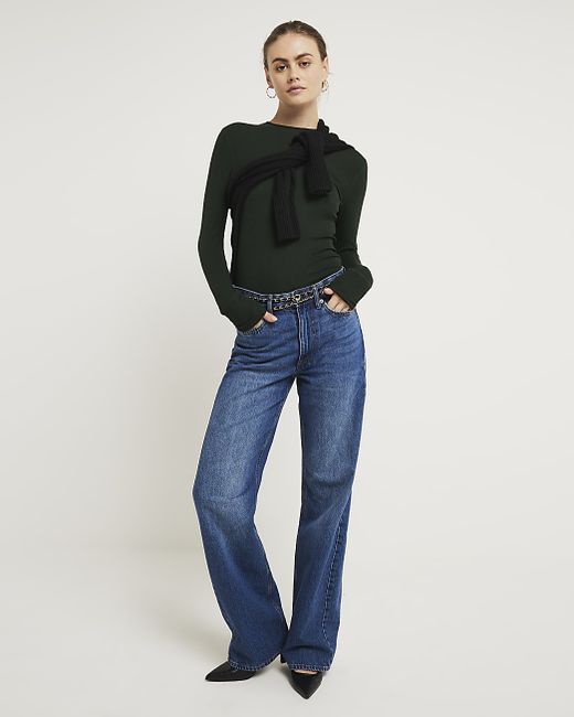 River Island Fitted Rib Long Sleeve Top