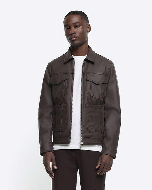 River Island Regular Fit Faux Leather Western Jacket