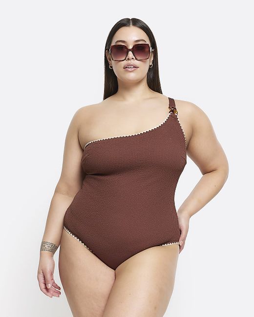 River Island Plus Stitched One Shoulder Swimsuit