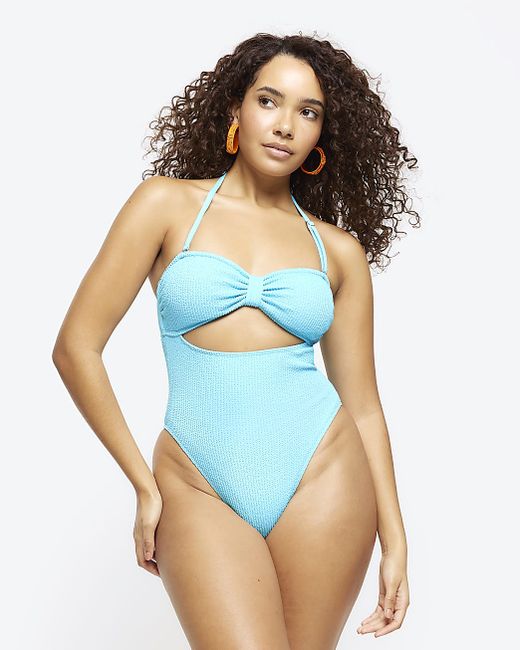 River Island Textured Bandeau Swimsuit