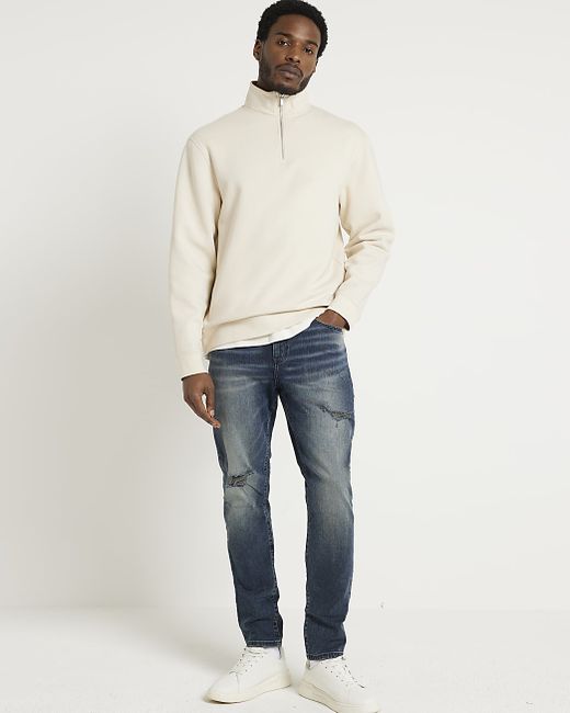 River Island Faded Skinny Fit Ripped Jeans