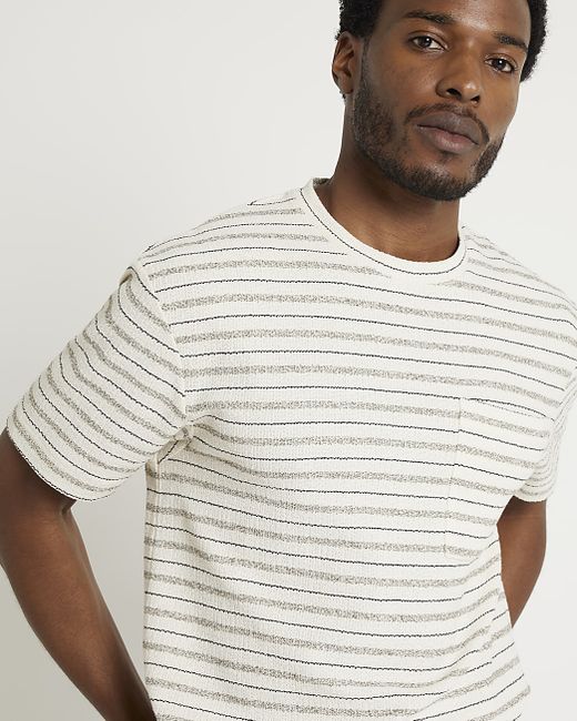 River Island Regular Fit Textured Stripe T-Shirt