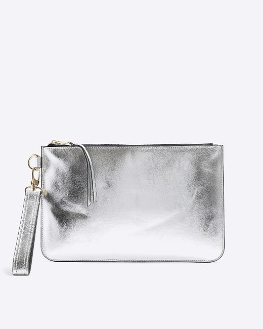 River Island Silver Metallic Leather Pouch Bag