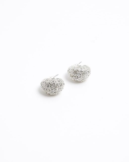 River Island Silver Diamante Chunky Hoop Earrings