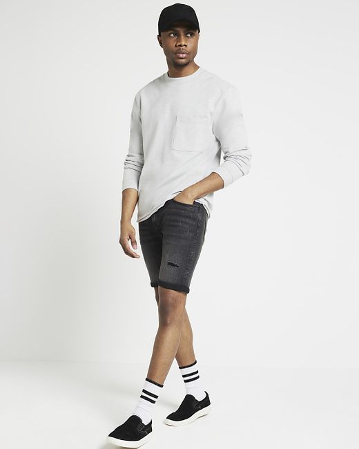 River Island Washed Skinny Fit Ripped Denim Shorts