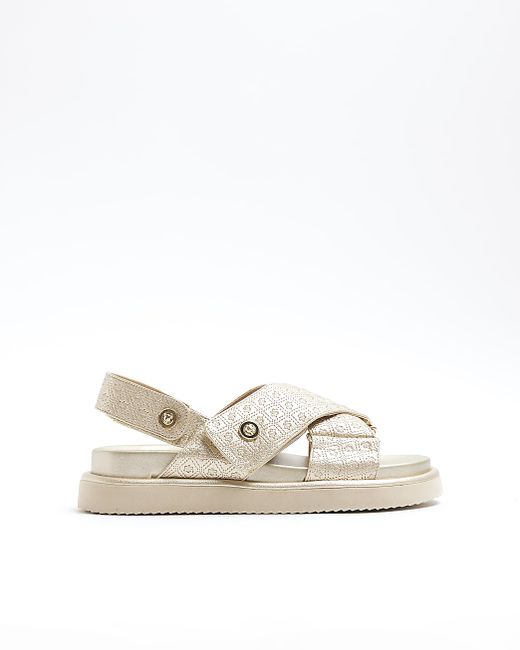 River Island Gold Embossed Cross Strap Sandals