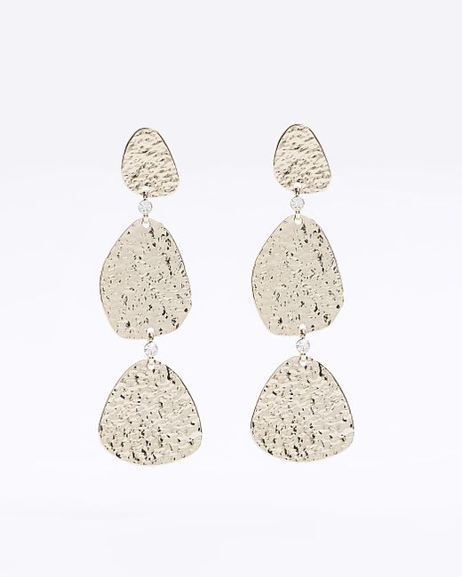 River Island Gold Textured Disc Drops Earrings