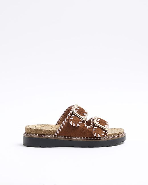 River Island Stitched Double Buckle Sandals