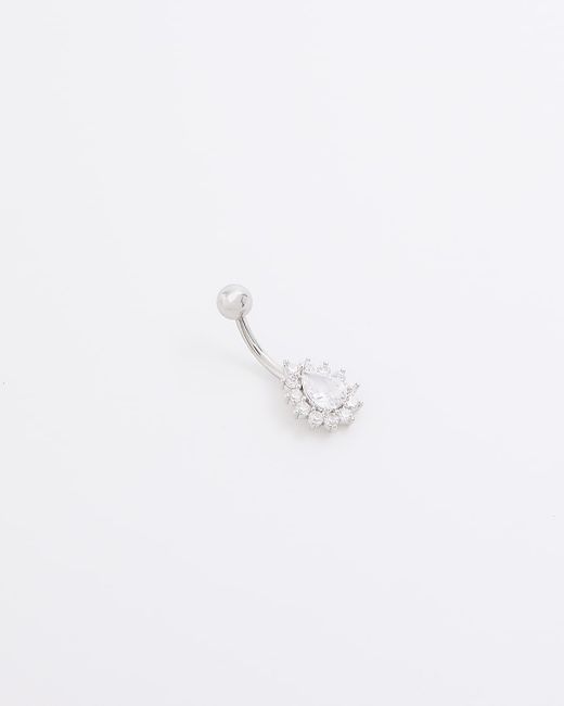 River Island Silver Stainless Steel Diamante Belly Bar