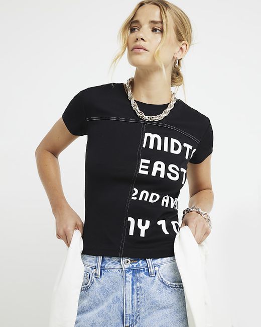 River Island Graphic Stitched T-Shirt