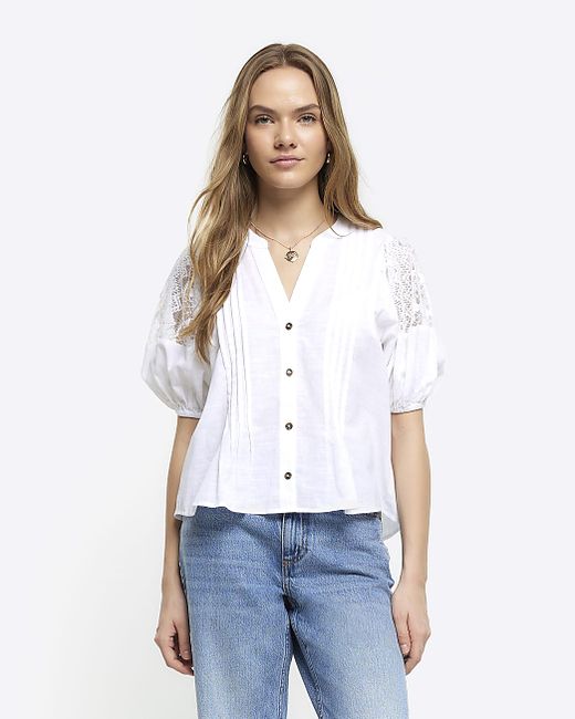 River Island Lace Panel Puff Sleeve Blouse
