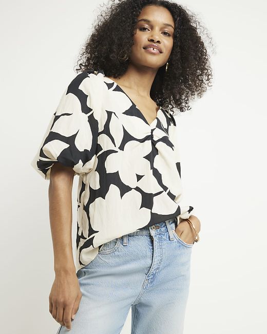 River Island Floral Puff Sleeve Blouse