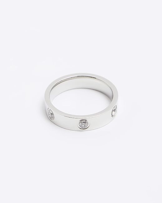 River Island Silver Stainless Steel Diamante Ring