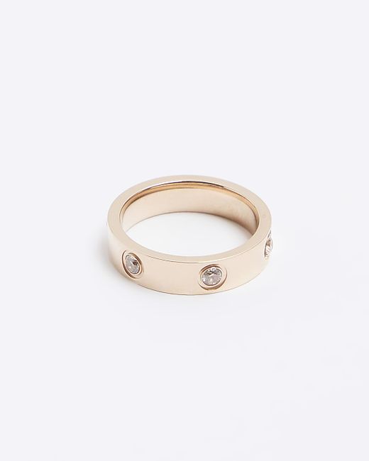 River Island Rose Gold Stainless Steel Diamante Ring