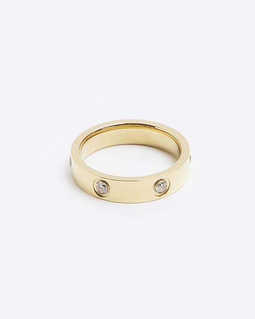 River Island Gold Stainless Steel Diamante Ring