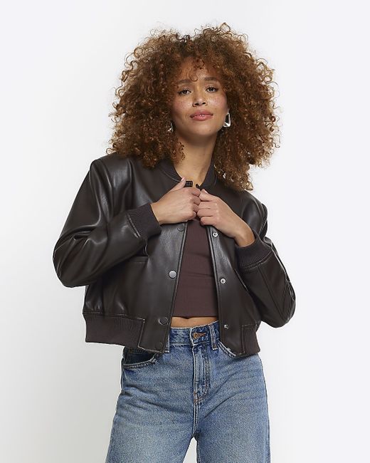 River Island Faux Leather Crop Bomber Jacket