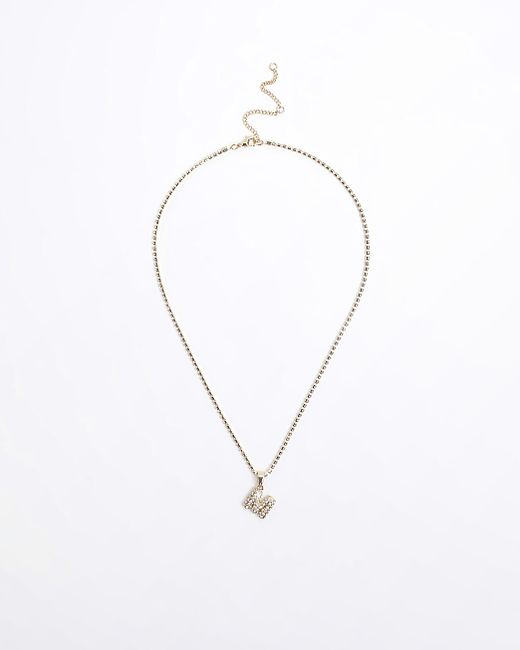 River Island Gold M Initial Necklace