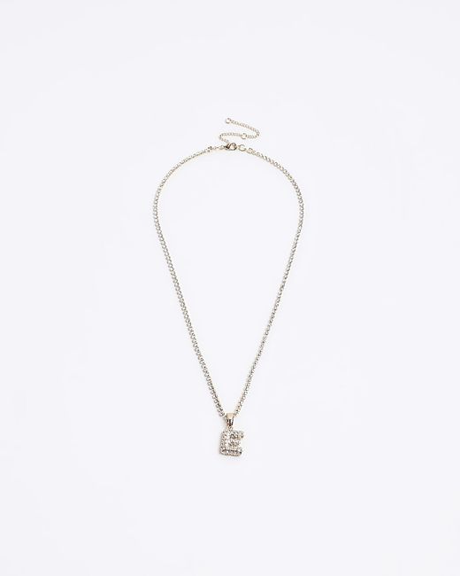 River Island Gold E Initial Necklace