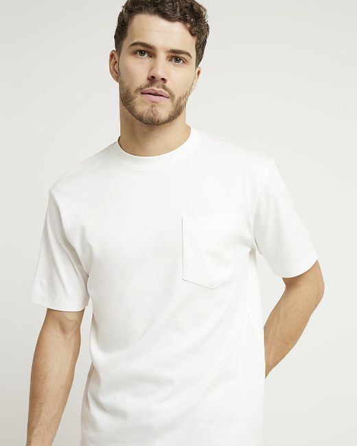 River Island Ecru Slim Fit Mercerised Cotton T-Shirt
